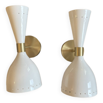 Pair of white diabolo wall lights