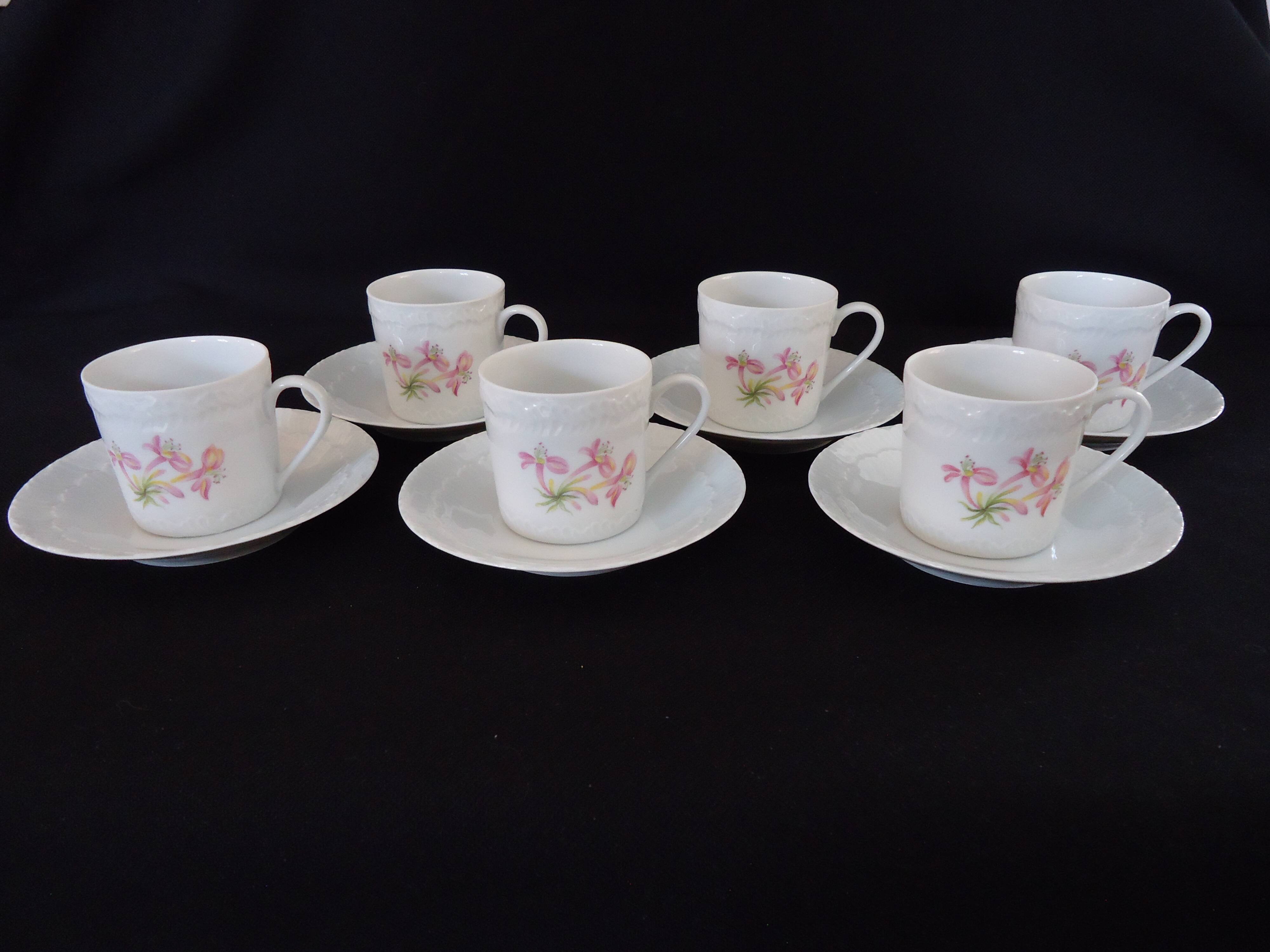 Set of six coffee cups and saucers, Limoges, Goumot Labesse
