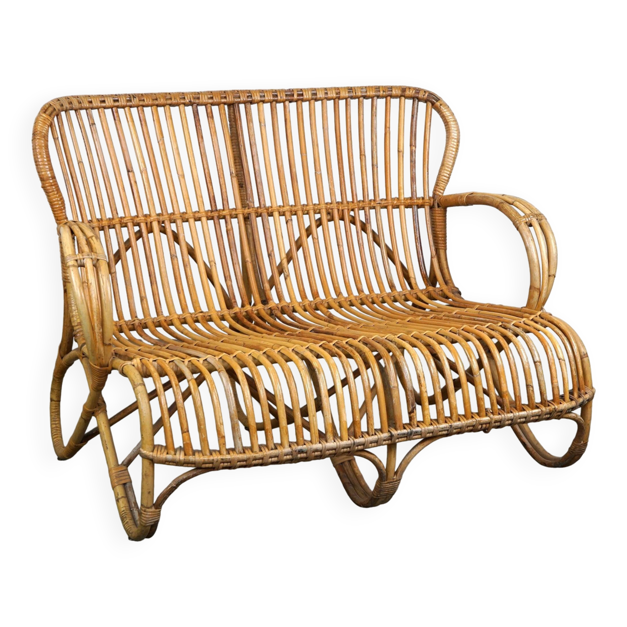 Vintage rattan Belse 8, Dutch Design, 1950, 2-seater sofa