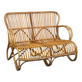 Canapé 2 places vintage en rotin Belse 8, design hollandais, 1950