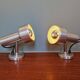 Pair of articulated wall lights in brushed aluminum, 1970