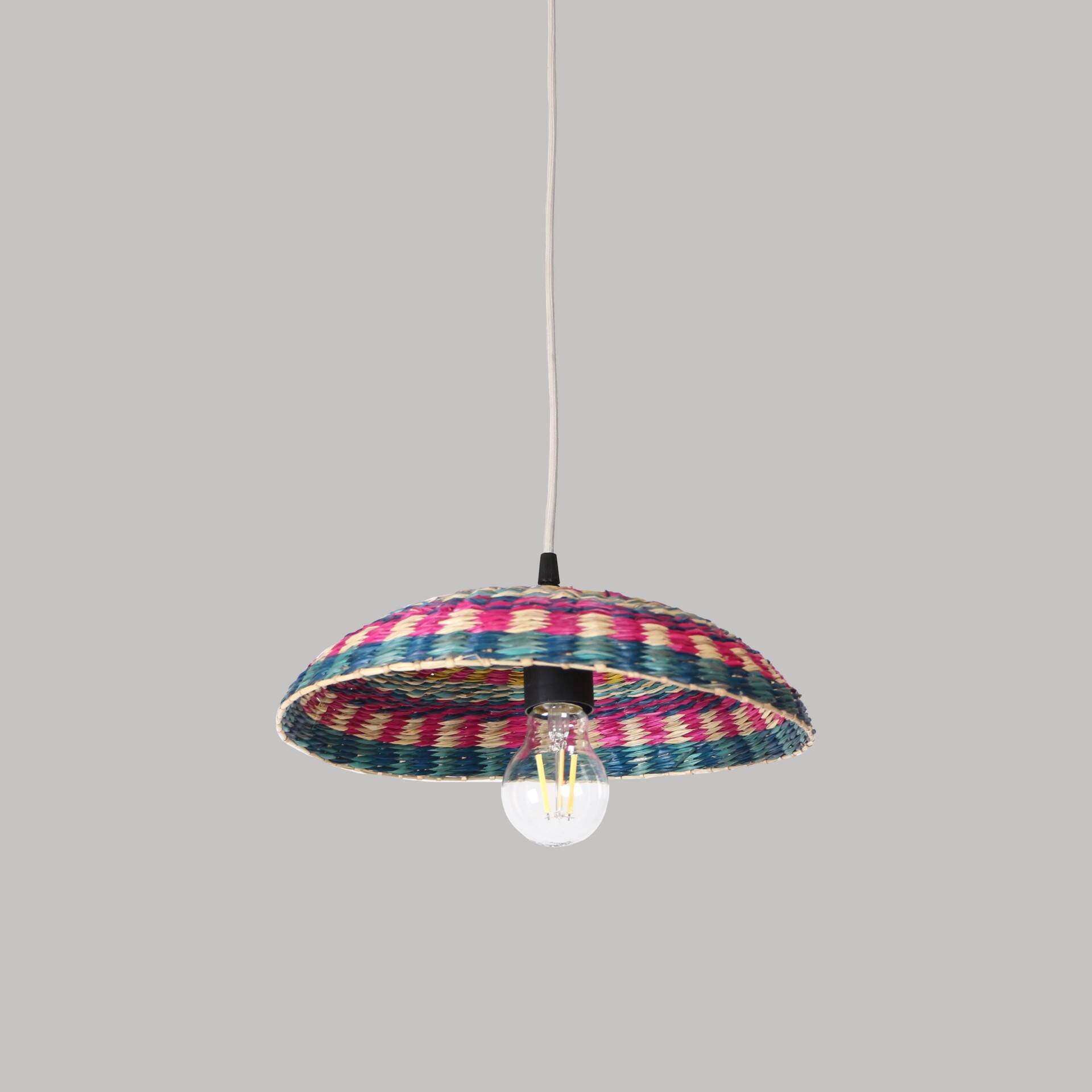 Handmade hanging lamp in colorful woven wicker, Morocco 30x30cm