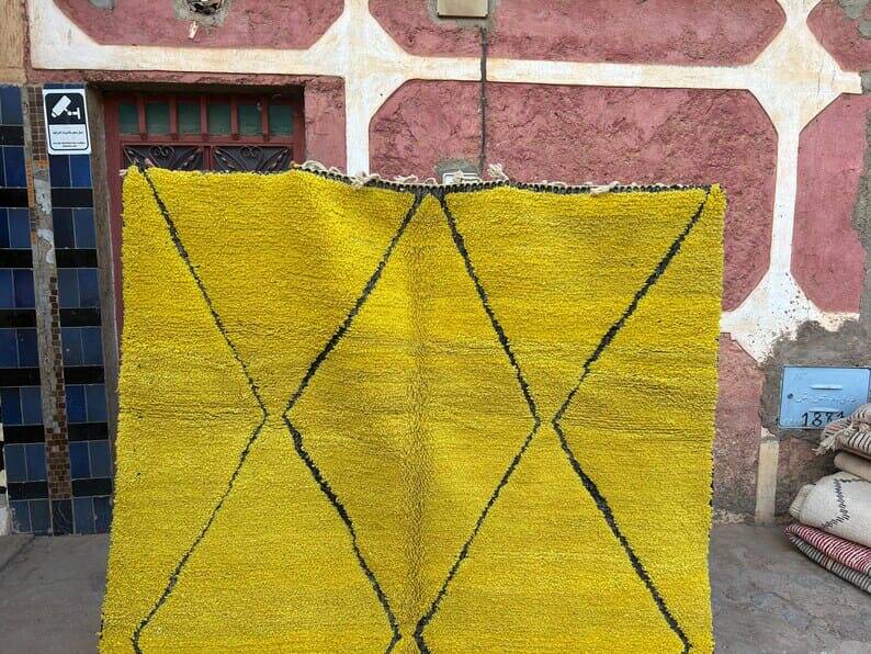 Handmade Berber rug from Oued Zem, yellow, size 140 x 260 cm