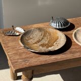 Ashtray, circular dish or plate in grey-orange petrified wood D25.5