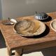 Ashtray, circular dish or plate in grey-orange petrified wood D25.5