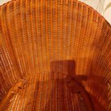 Vintage "Tonneau" Wicker Armchair - 1970s