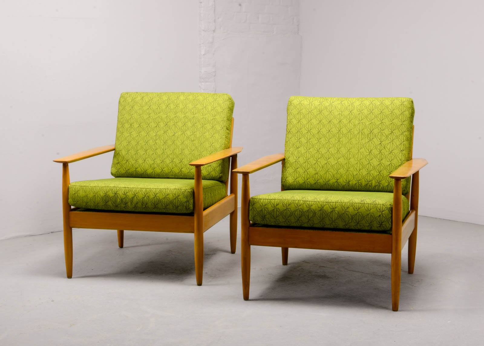 Pair of Beech Wood Ladder Lounge Chairs after Grete Jalk for France and Son