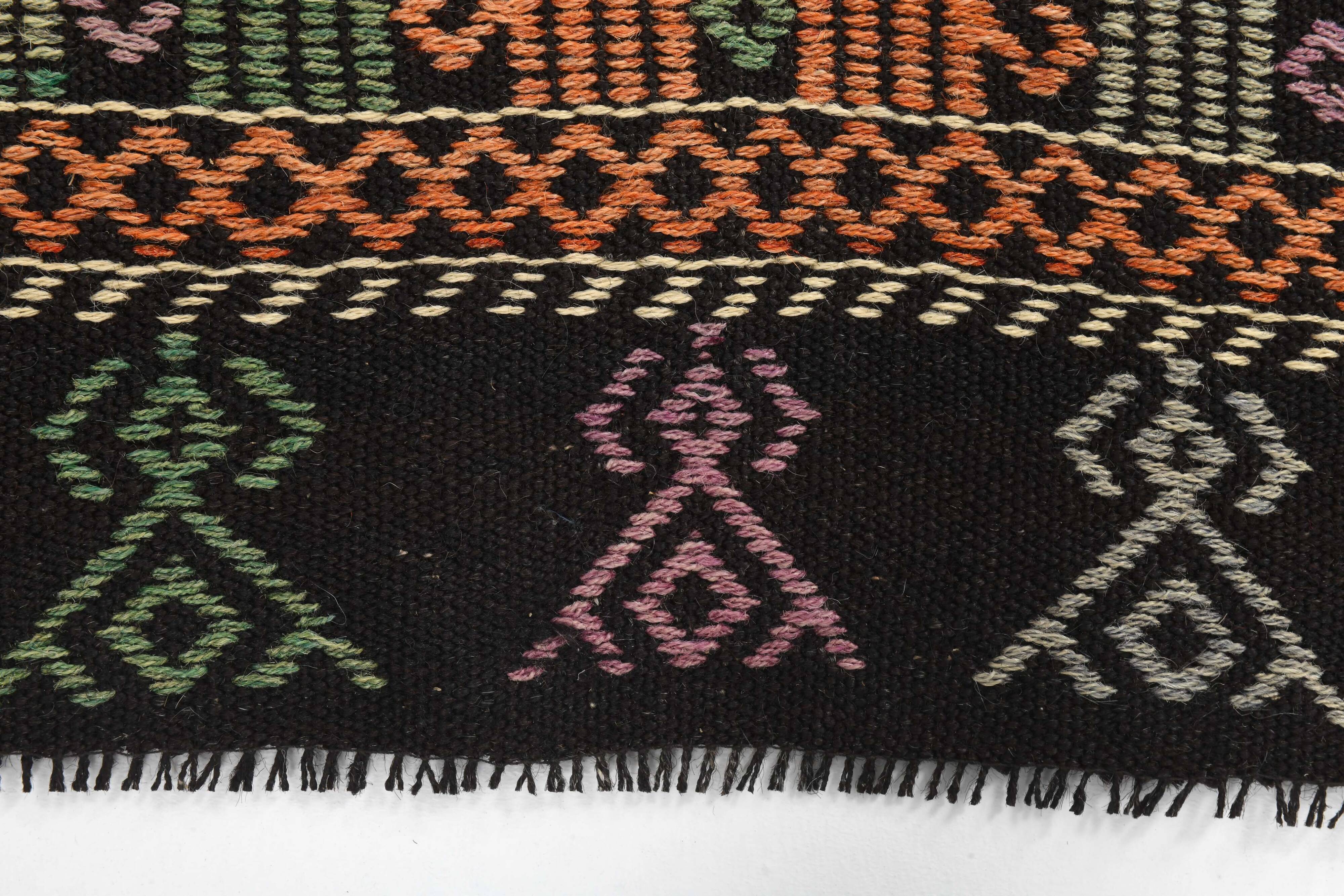 7x10 Green & Burgundy Handmade Wool Kilim Rug, 220x296Cm