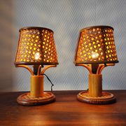 Paire de lampes vintage en rotin