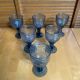 Set of 6 Blue Moulded Glass Goblets with Fruit Decor Vintage 1960s