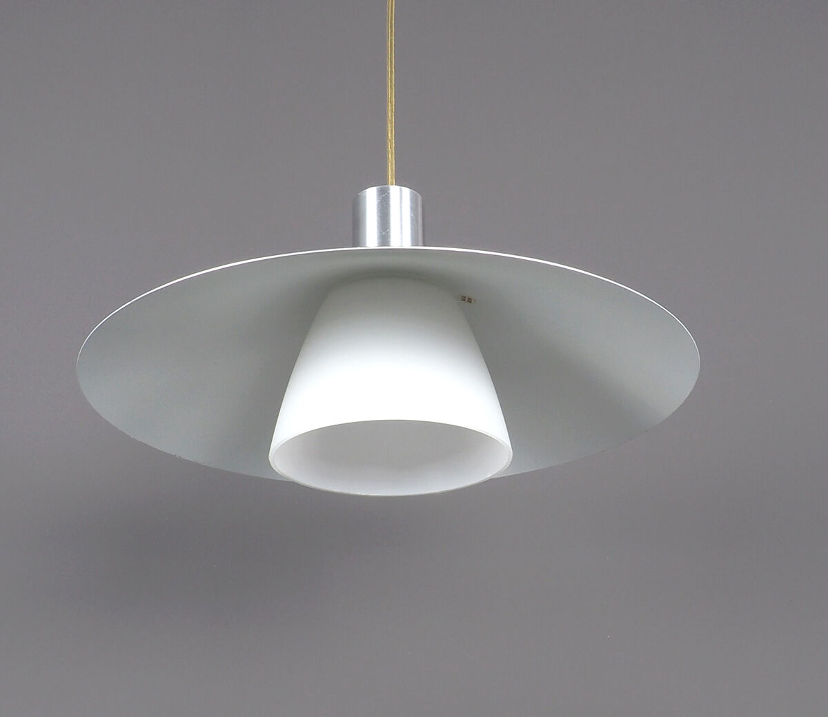 Danish design metal hanging lamp with milk glass, 1980s