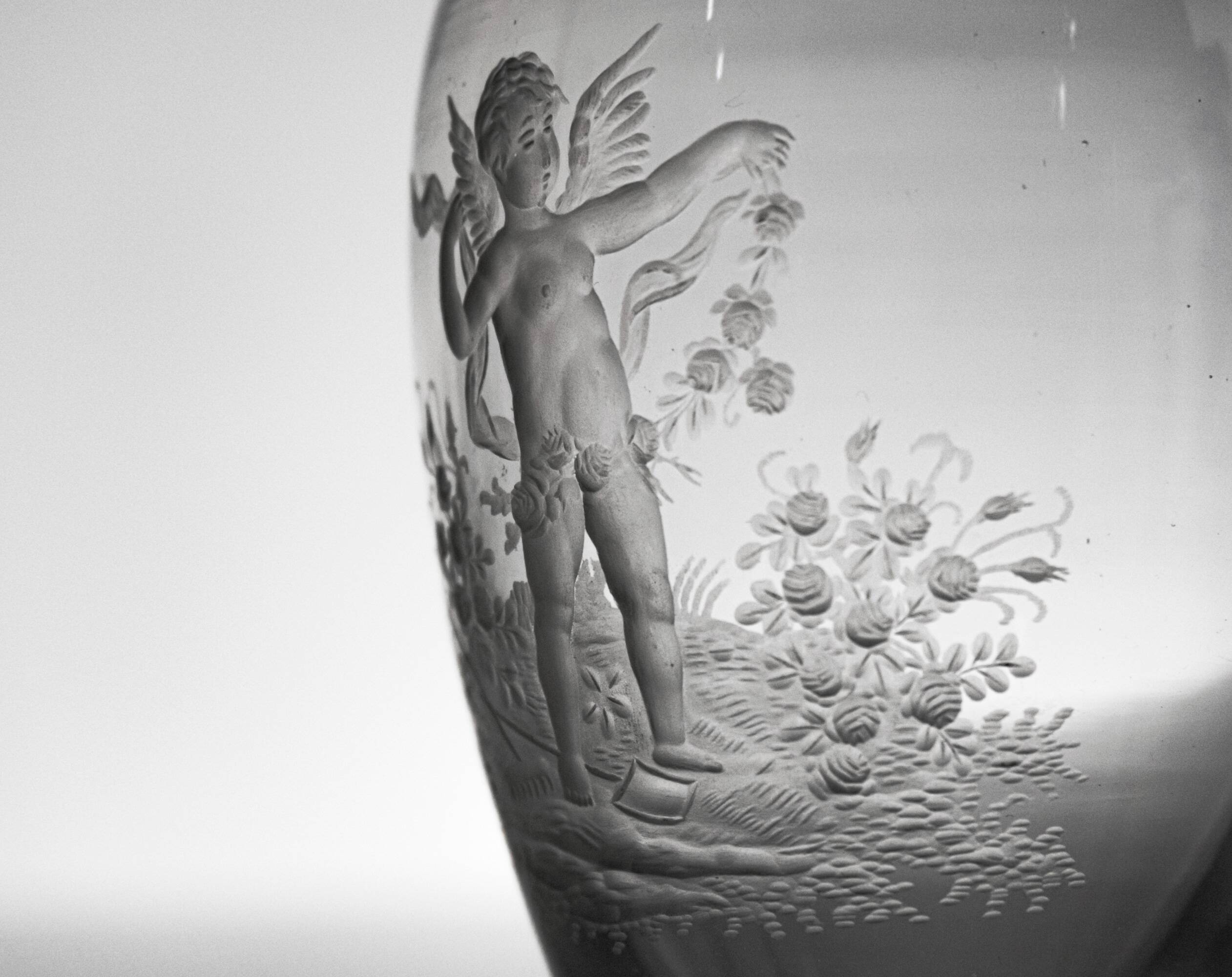 French 19th Century Eugene Michel Miniature Intaglio Carved Glass Vase