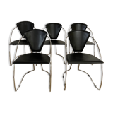 Lot 5 chairs black leather thread