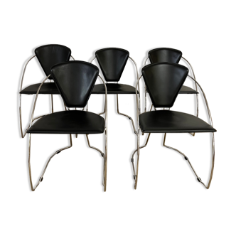 Lot 5 chairs black leather thread