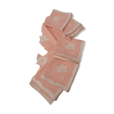 Nappe ancienne rose carrée  avec 8 serviettes ,fait main