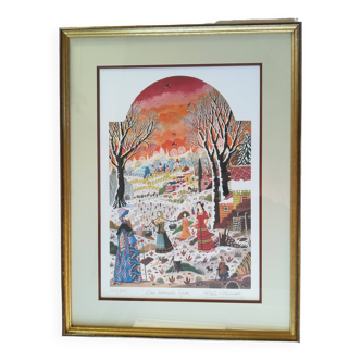 Lithograph Alain Thomas Russian winter scene