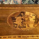 Grande commode Louis XVI 3 tiroirs décor marqueté scène Antique fin XVIIIe