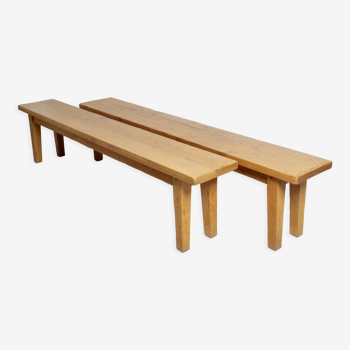 Pair of light oak benches