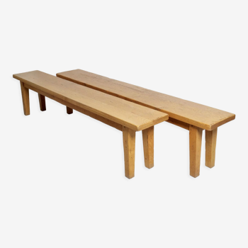 Paire de bancs en chêne clair