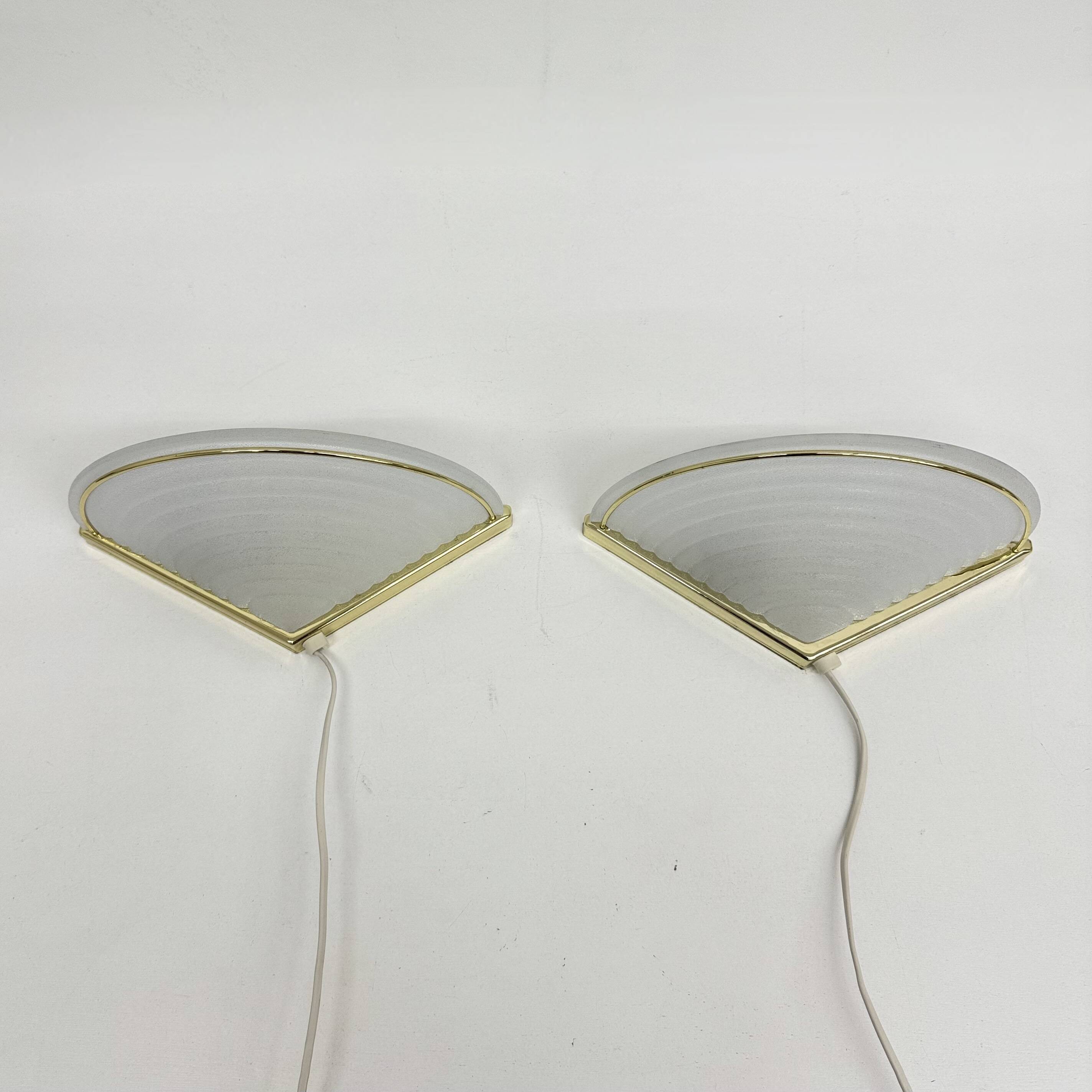 Set of Vintage Glass Wall Lamps with Gold Holder, 1970s