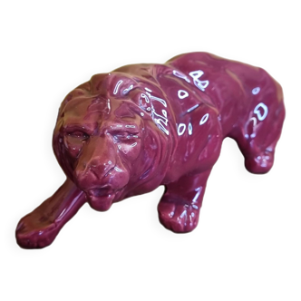 French Art Deco red glazed Ceramic Statue Of A Lion, 1930s