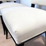 Art Deco Chairs in Black Lacquer in Cream Velour, France, 1930s, Set of 8