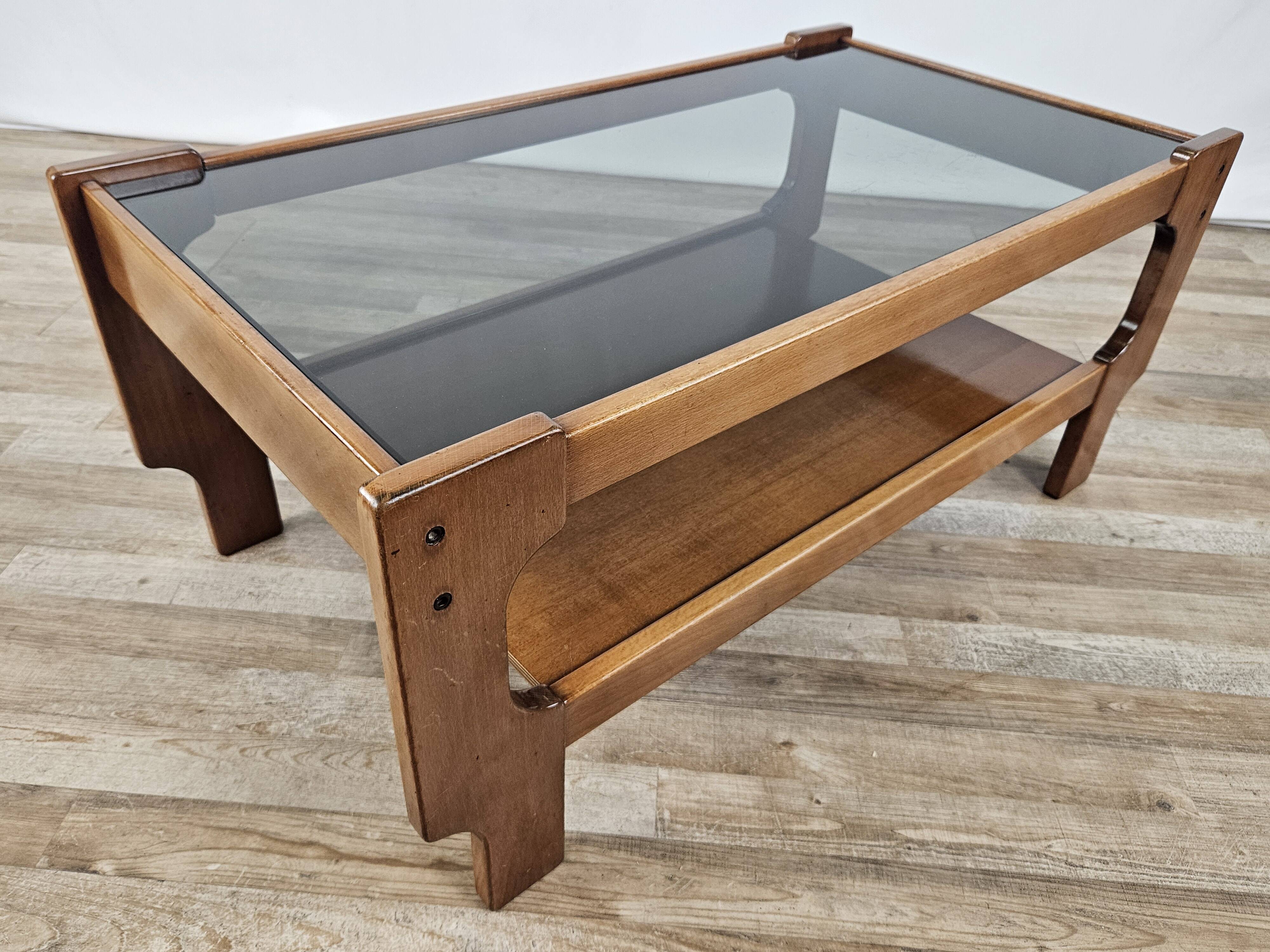 Teak coffee table with smoked glass top