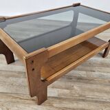 Teak coffee table with smoked glass top