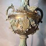 Vintage rococo style lamp, regency, regule steel patinated velvet lampshade 66x20