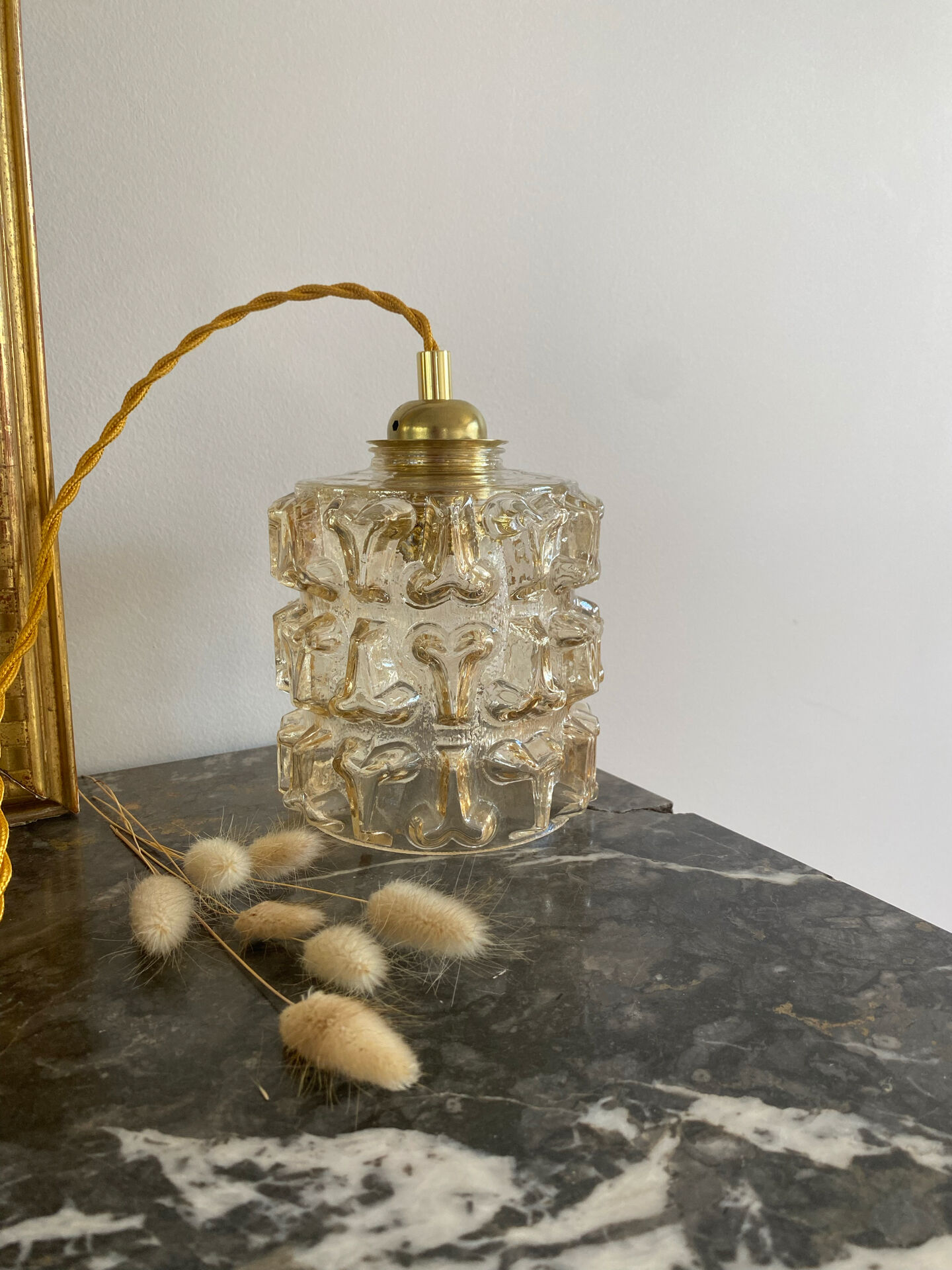 Vintage amber glass suspension globe