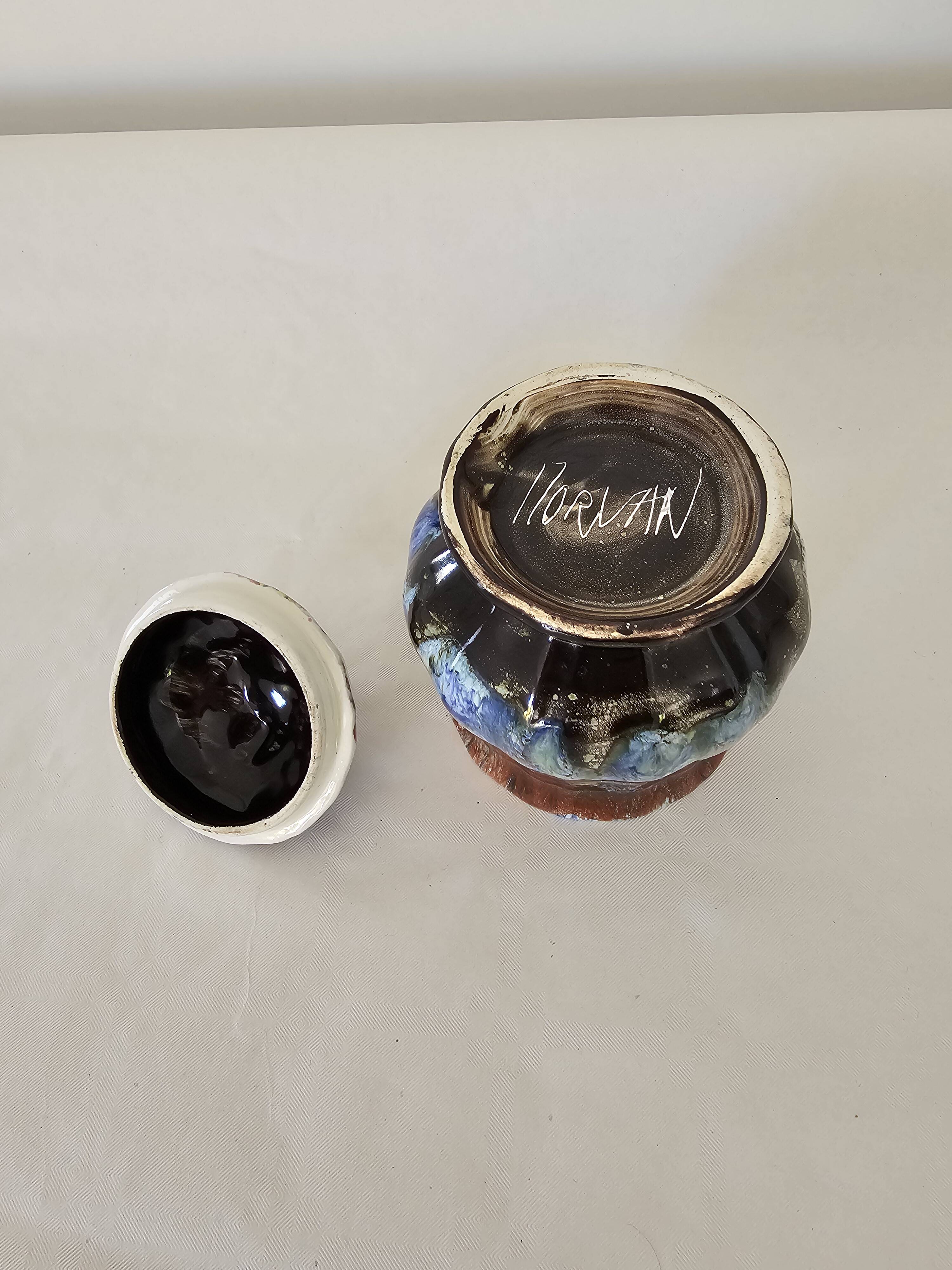 Ceramic sugar bowl signed MORVAN - vintage 70s