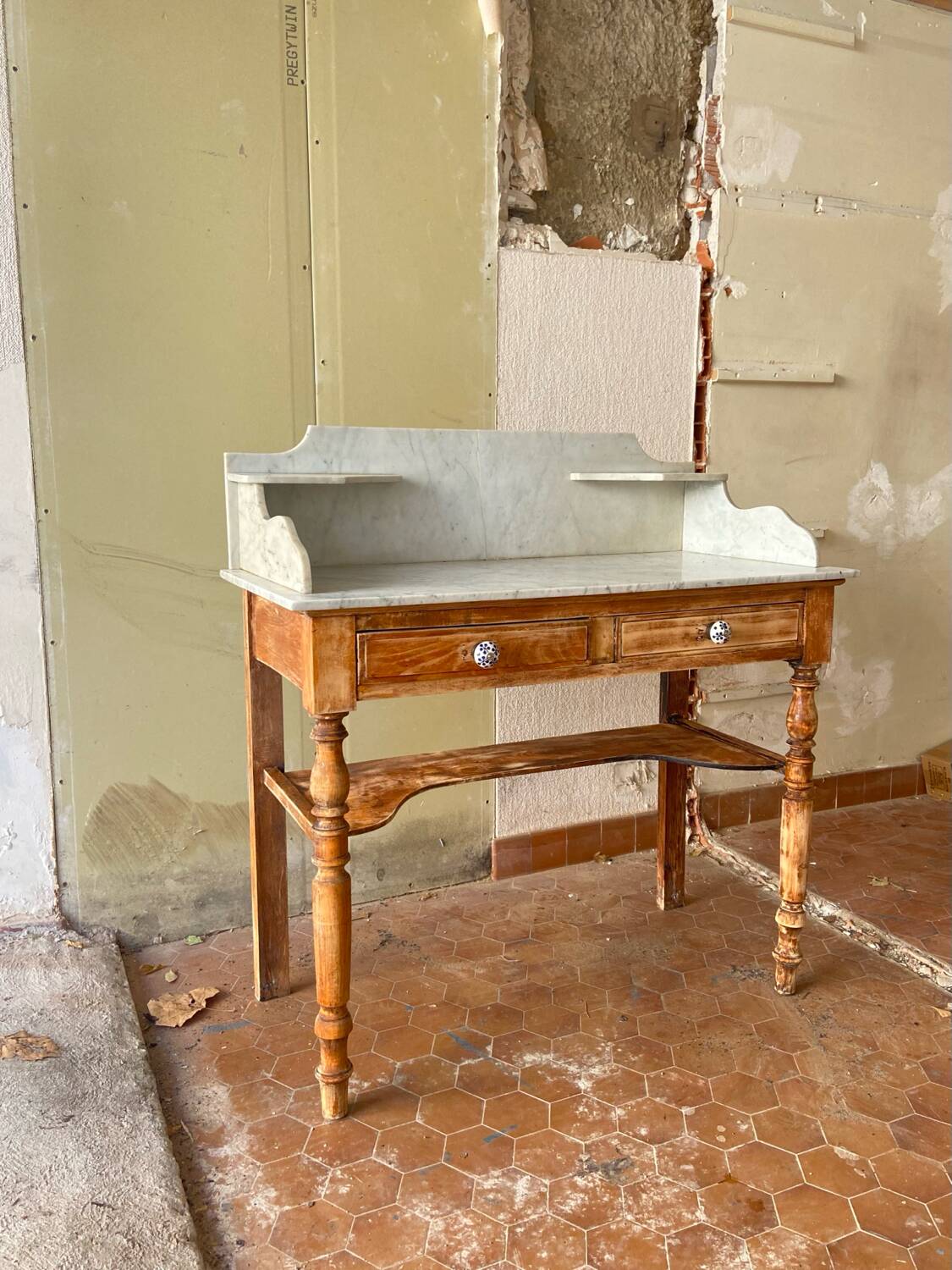 Antique solid wood dressing table with marble top