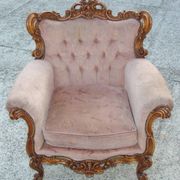 Vintage French armchair, 1960s, carved wood, springs