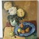 Fleurs et fruits, huile sur toile signée 1970