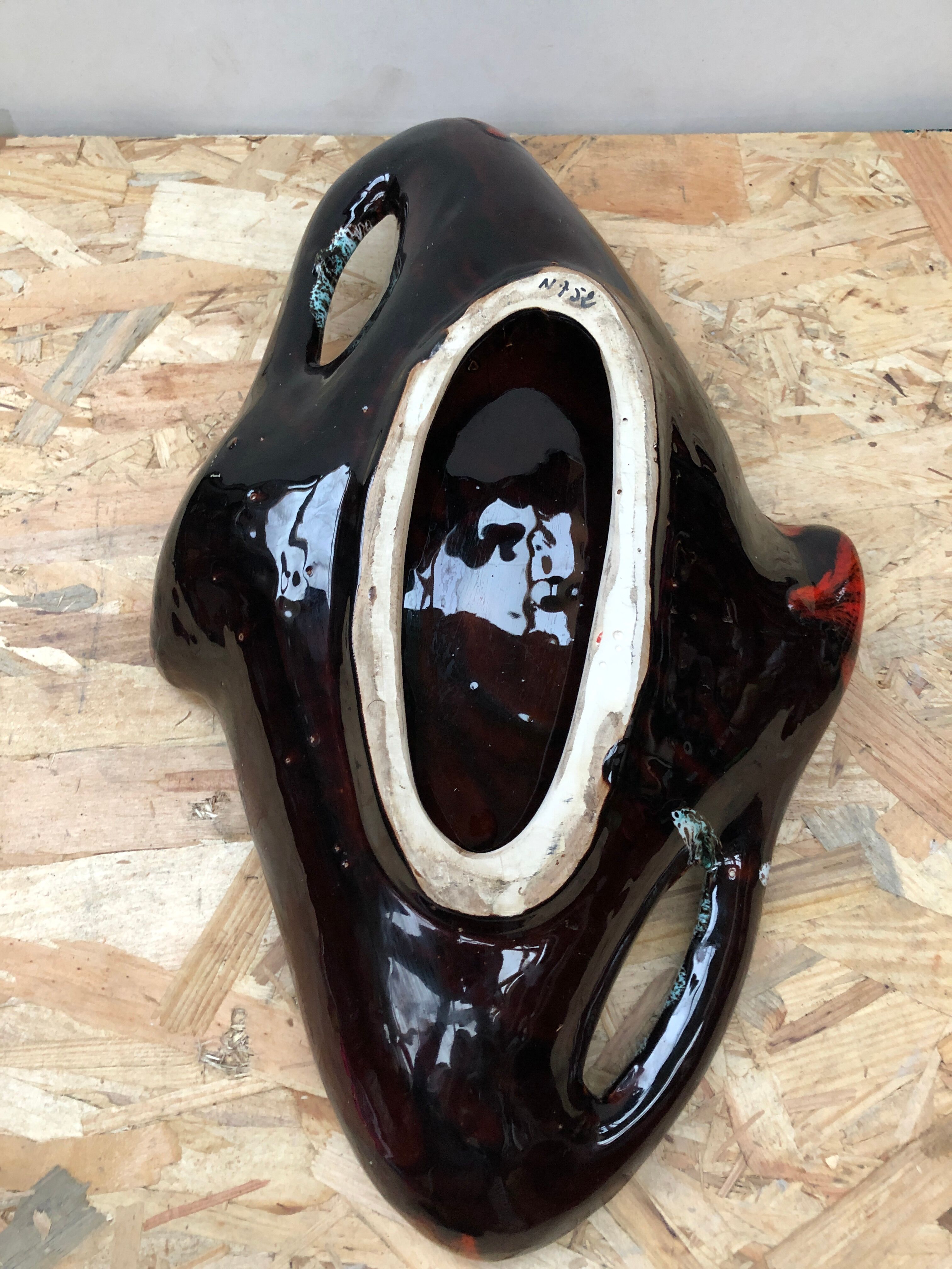 Old dish ceramic brown red black vintage