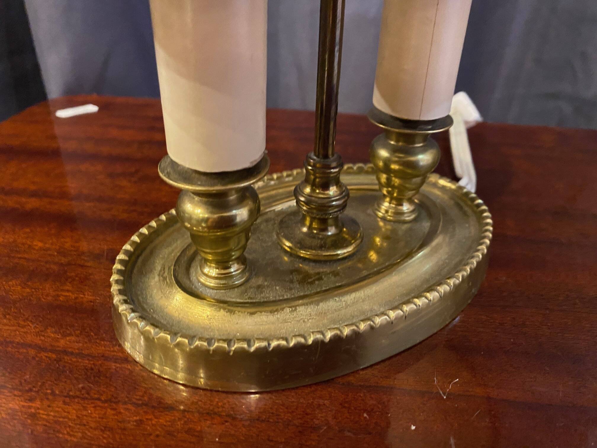 Lampe bouillotte en bronze double feux avec abat-jour tissu petit modèle