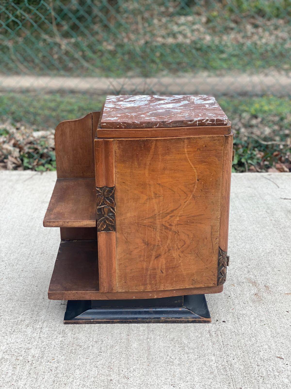 Art Deco bedside table in solid wood and marble, 1950s