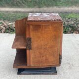 Art Deco bedside table in solid wood and marble, 1950s