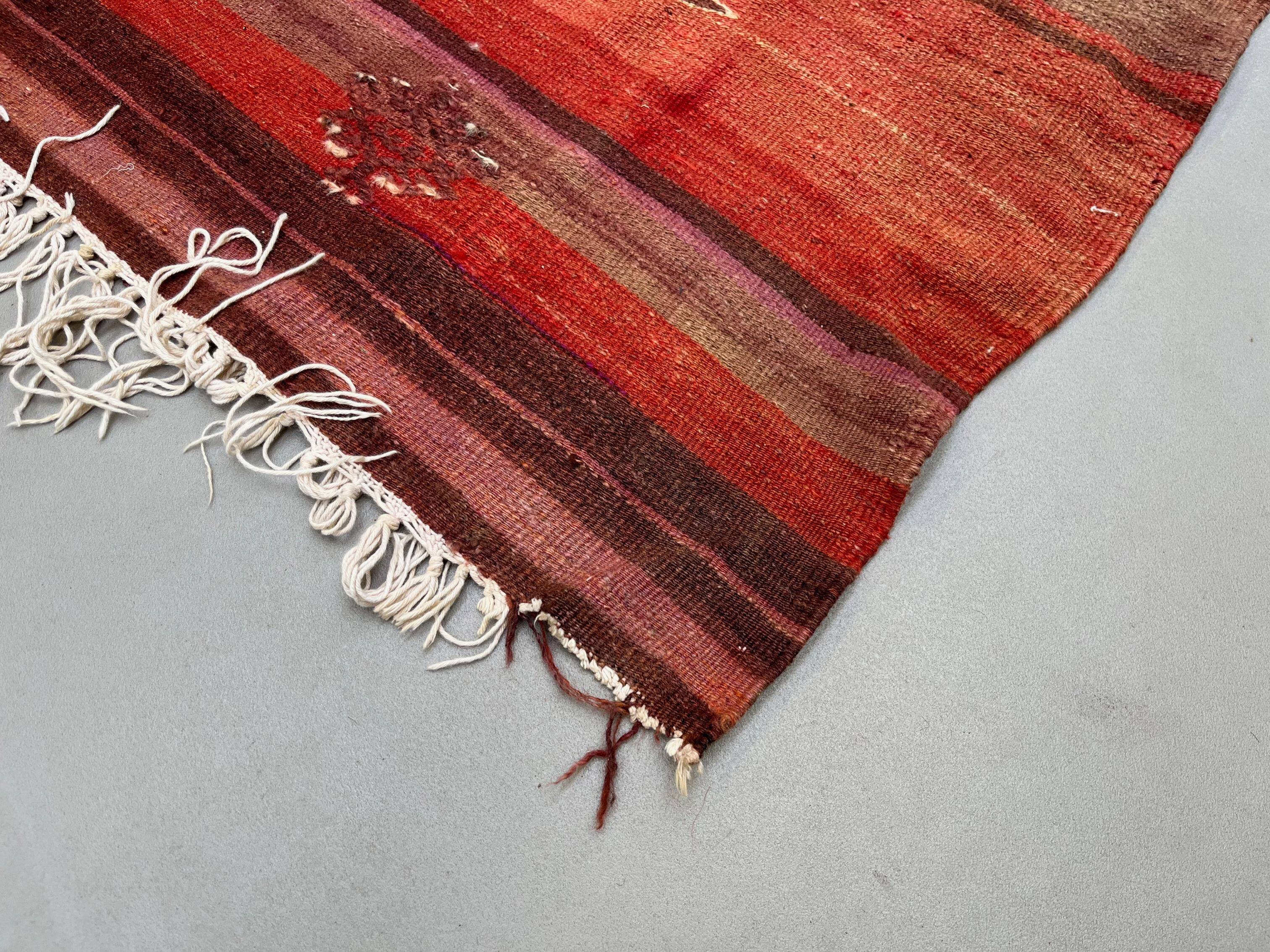 Large Vintage Turkish Kilim Rug 327x167 cm Wool Kelim