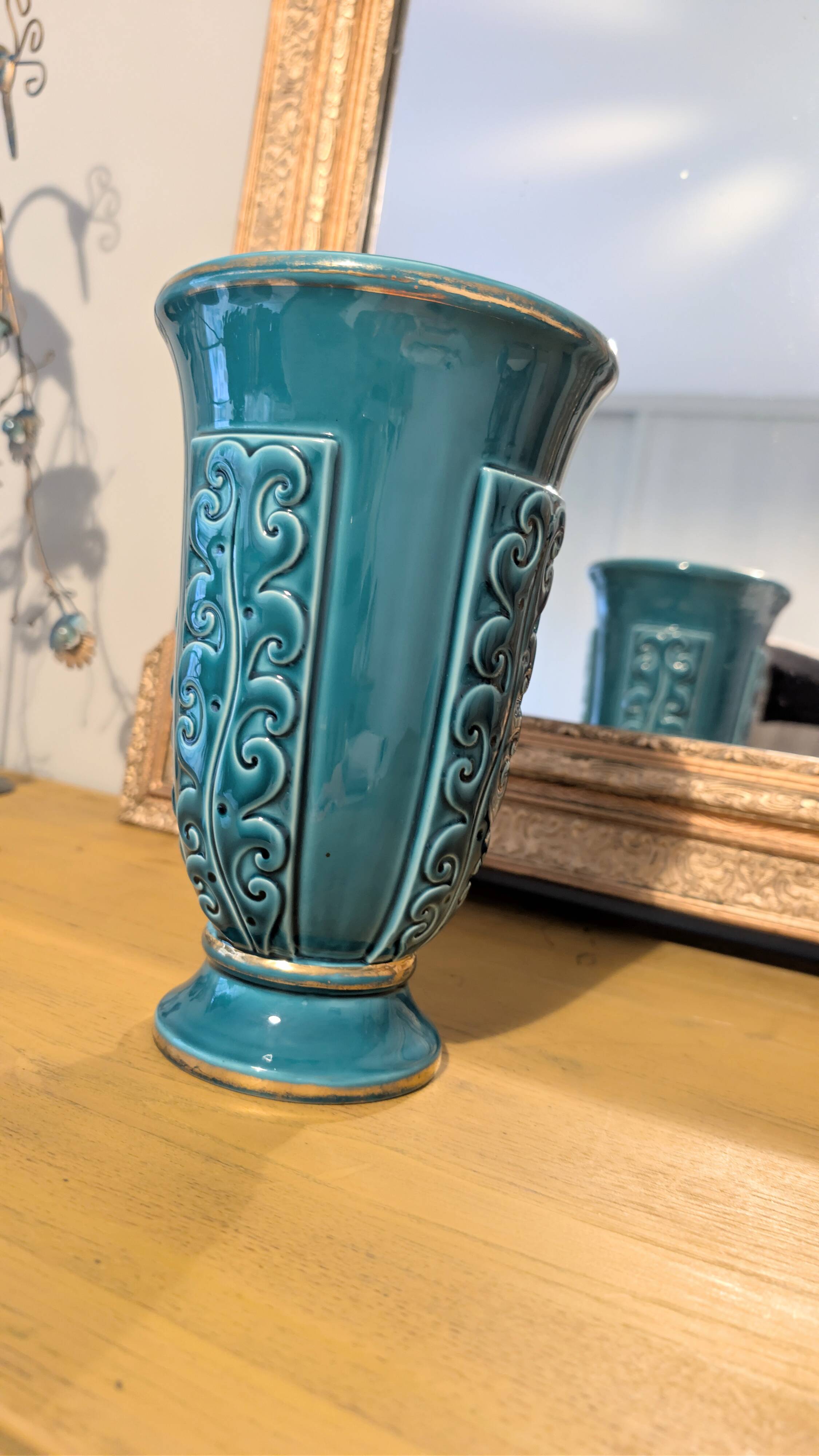 Ocean blue Verceram vase — French art ceramics