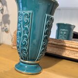 Ocean blue Verceram vase — French art ceramics