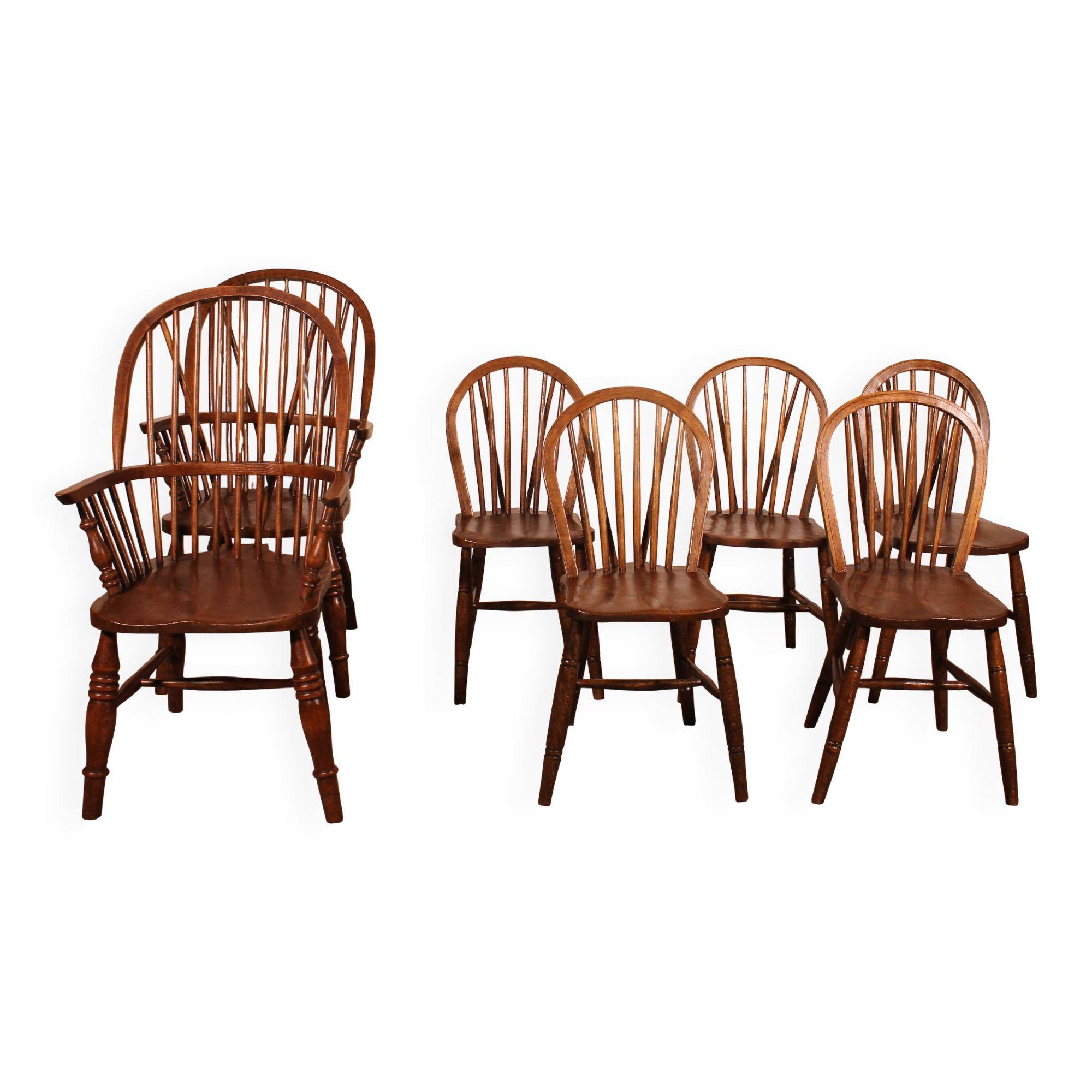 set of 5 Windsor chairs and two armchairs - 19th century