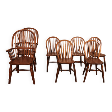 set of 5 Windsor chairs and two armchairs - 19th century