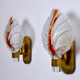 Pair of "leaf" wall lamps by Carl Fagerlund, Murano glass, Germany, 1970