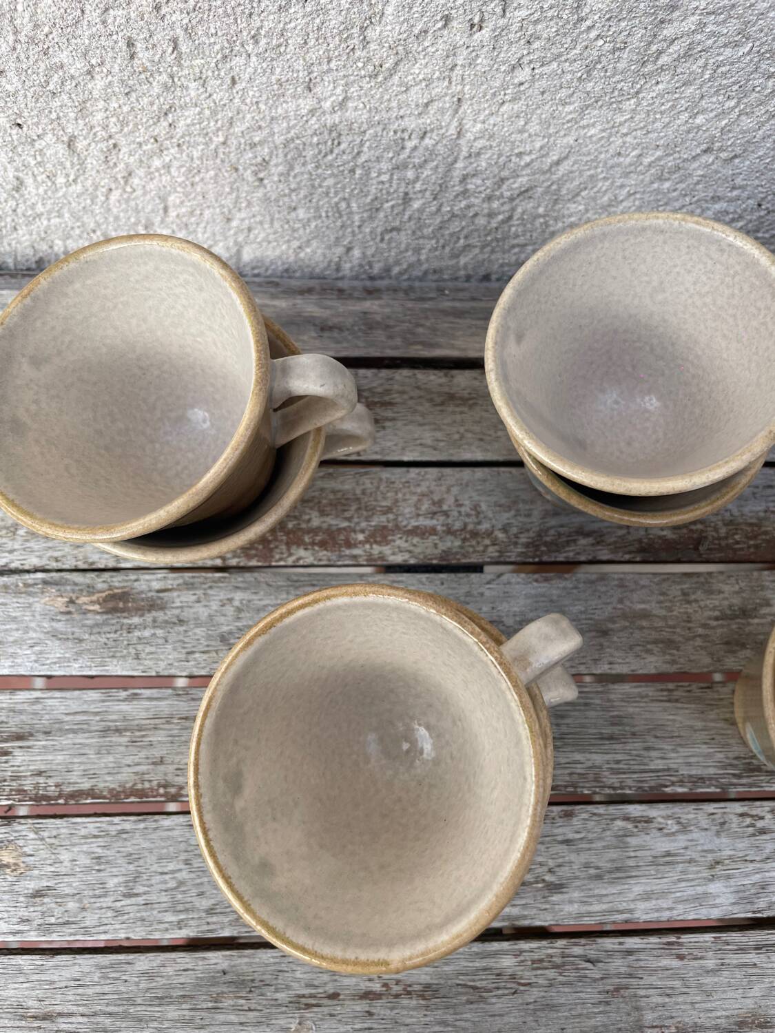 Stoneware coffee service from Pornic with turquoise flower print, 1970s-80s