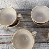 Stoneware coffee service from Pornic with turquoise flower print, 1970s-80s