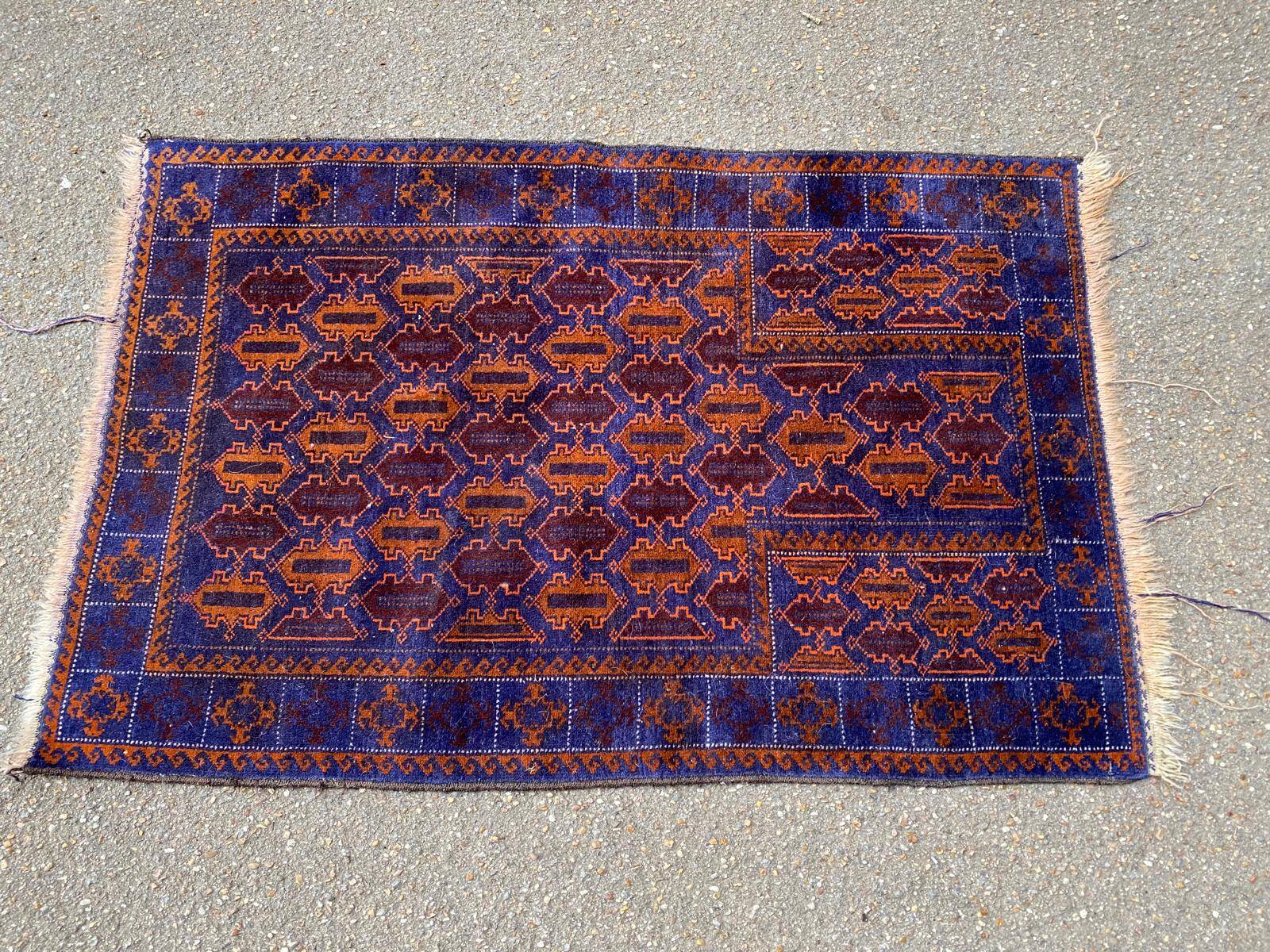 Persian wool rug in burgundy blue 130x85