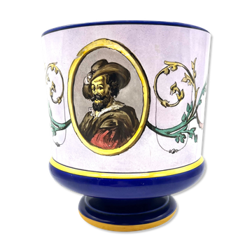 Old pot cover decorated with old man faience of Choisy Le Roy