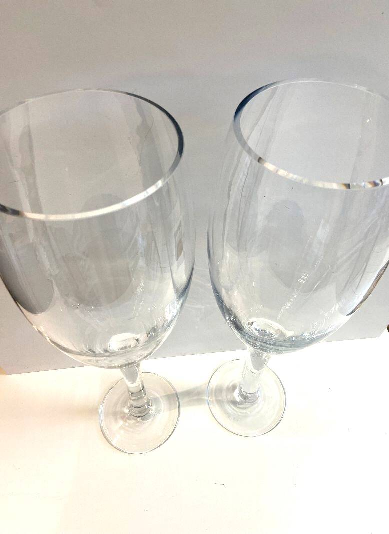 Duo of Large Tealight Holders Vases Candle Holders on Stand Blown Crystal Glass Deco