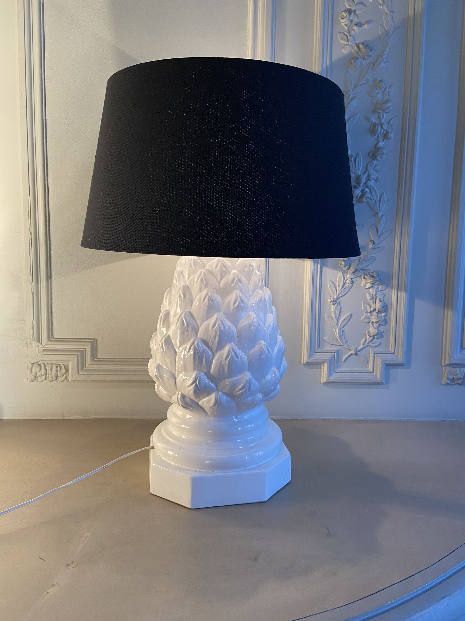 Imposing ceramic table lamp artichoke shape, Italy, 1960s